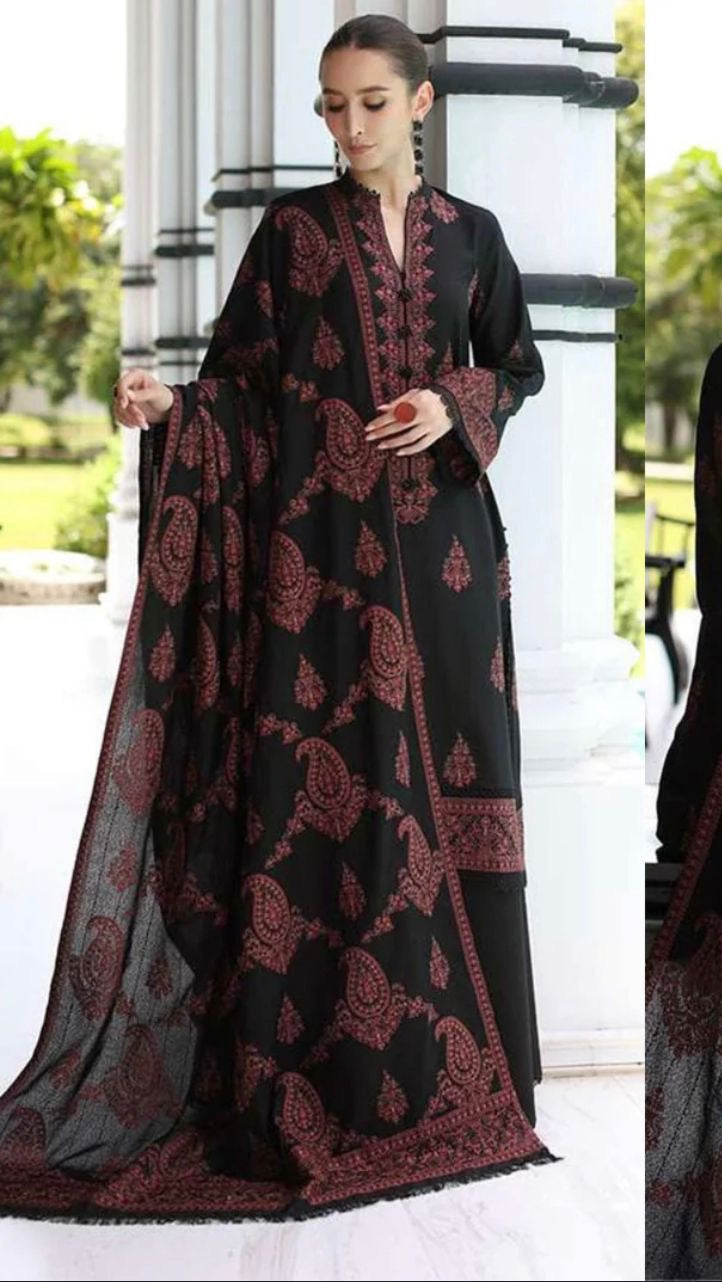 Bareeze 3Pc Embroidered Dhanak Suit With Heavily Embroidered Shawl