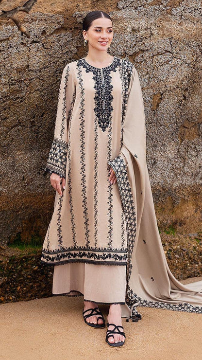 Cross Stitch 3Pc Embroidered Dhanak Suit With With Heavily Embroidered Shawl