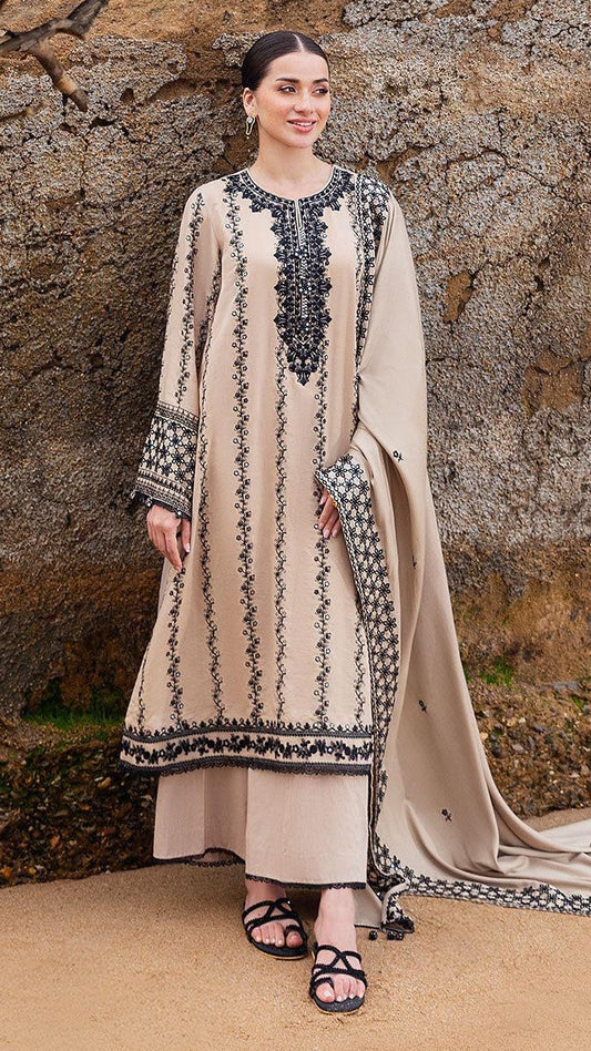 Cross Stitch 3Pc Embroidered Dhanak Suit With With Heavily Embroidered Shawl