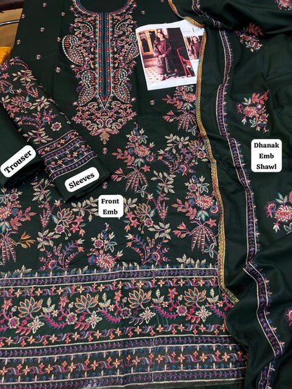Asim Jofa 3Pc Embroidered Dhanak Suit With Heavily Embroidered Shawl