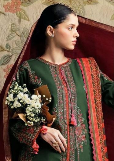 Hussain Rehar 3Pc Embroidered Dhanak Suit With Heavily Embroidered Shawl