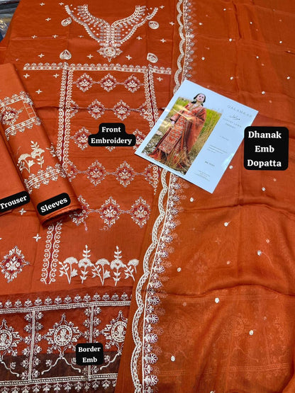 Qalamkar 3Pc Embroidered Dhanak Suit With Heavily Embroidered Shawl