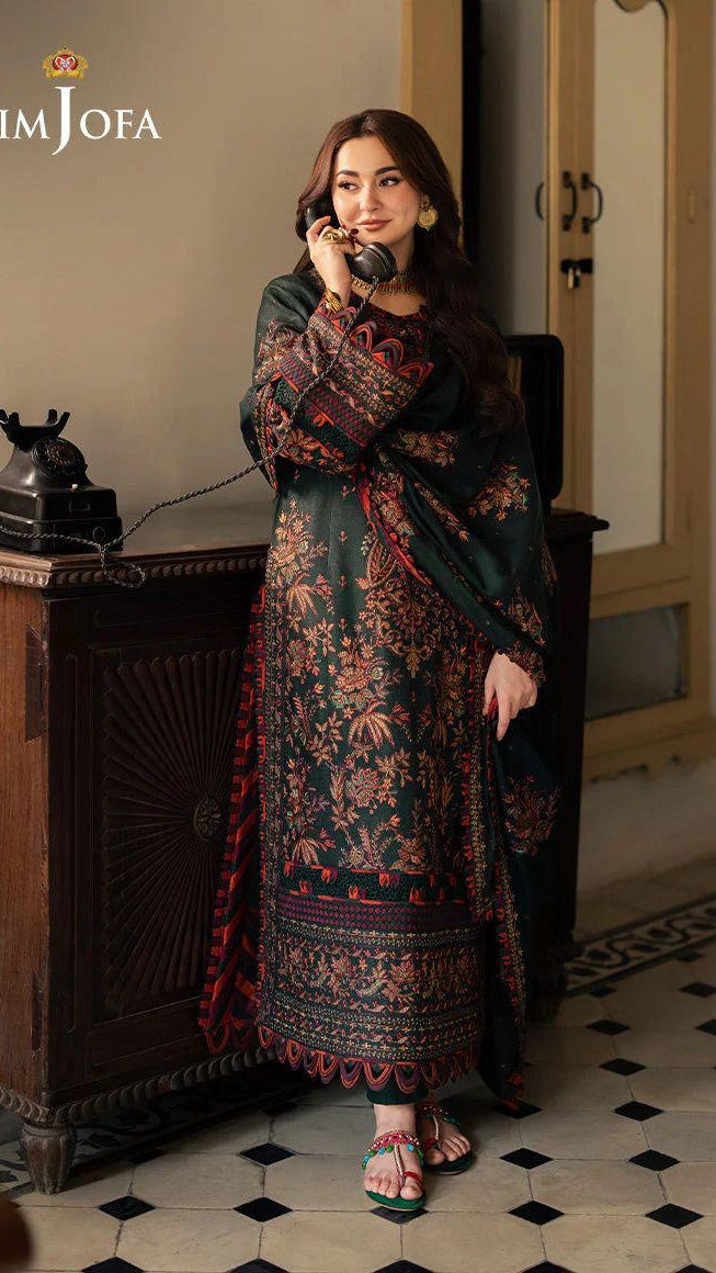 Asim Jofa 3Pc Embroidered Dhanak Suit With Heavily Embroidered Shawl